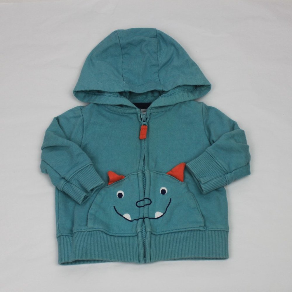 Carters Zip Up Steel Blue Monster Long Sleeve Zip Up Hoodie Cotton